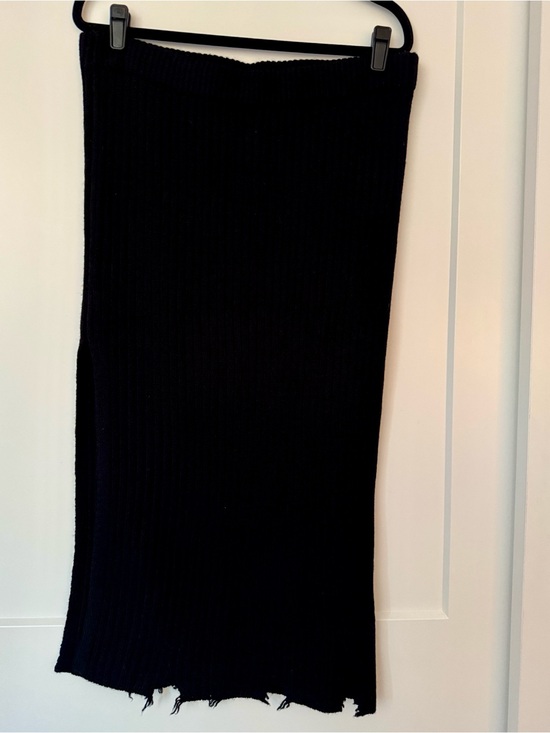 Weekday Dresses & Skirts - Weekday Black Ribbed Distressed Wool Knit Skirt with Side Slit